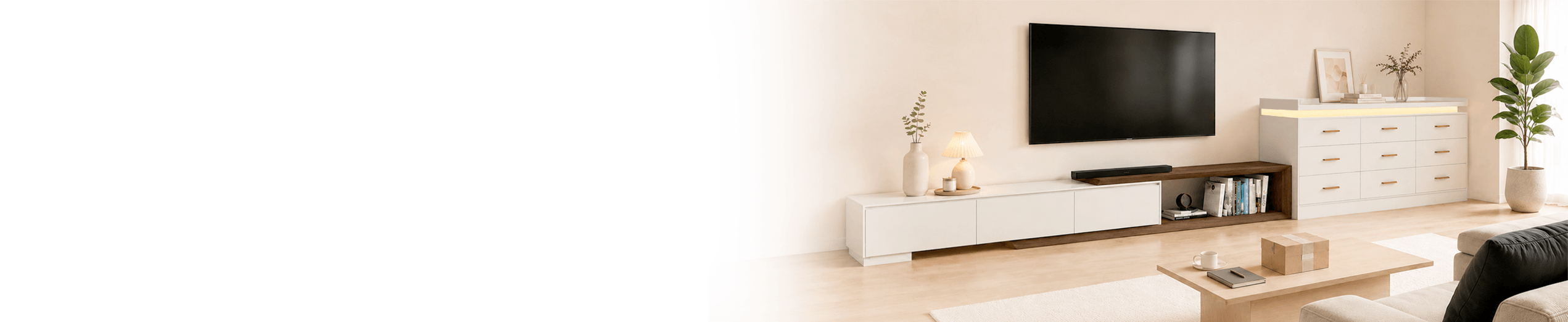 Farmhouse furniture in a warm living room
