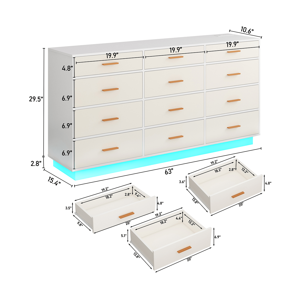 6/ 12 Drawer Dresser Modern Chest of Drawers