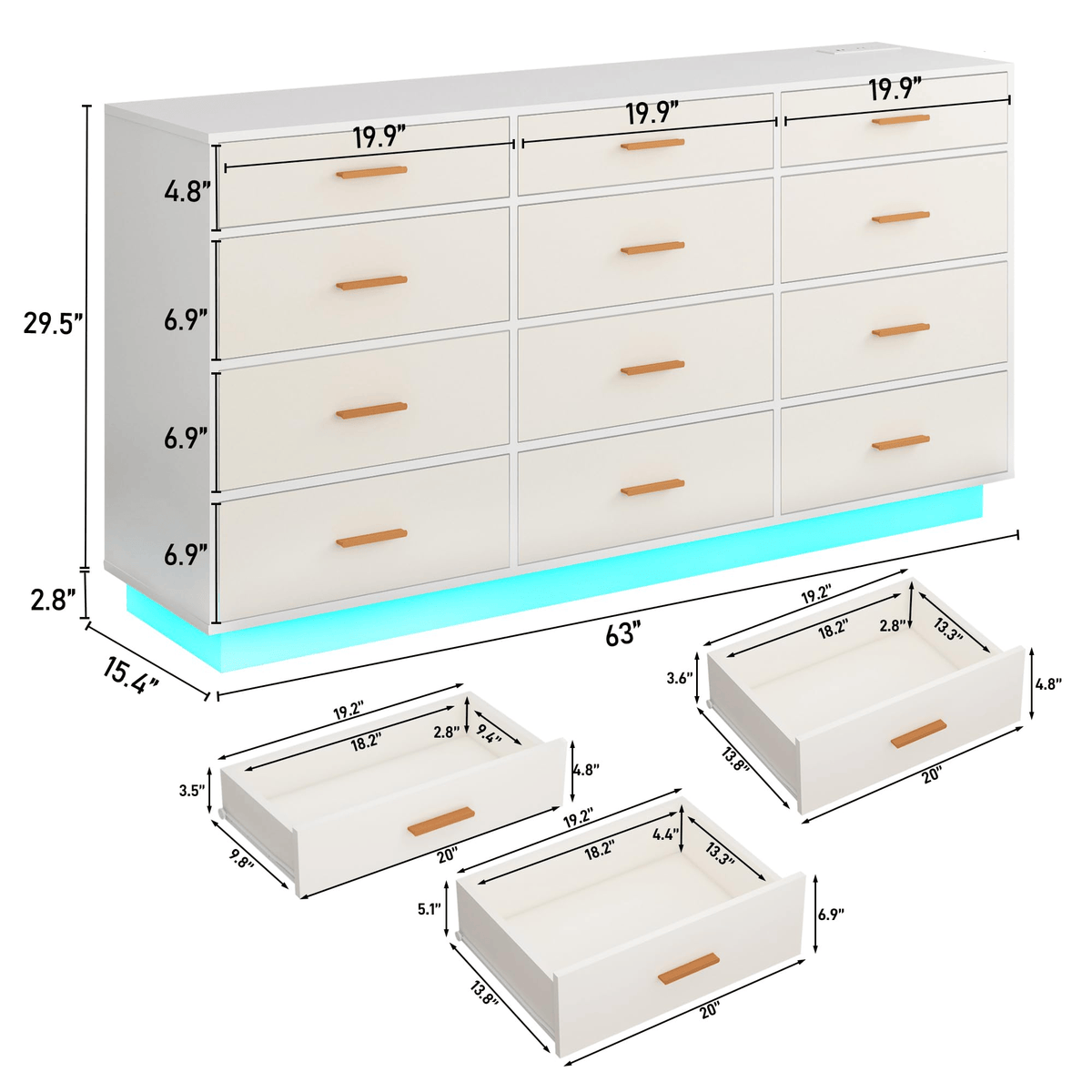 6/ 12 Drawer Dresser Modern Chest of Drawers 12 / White dimension image