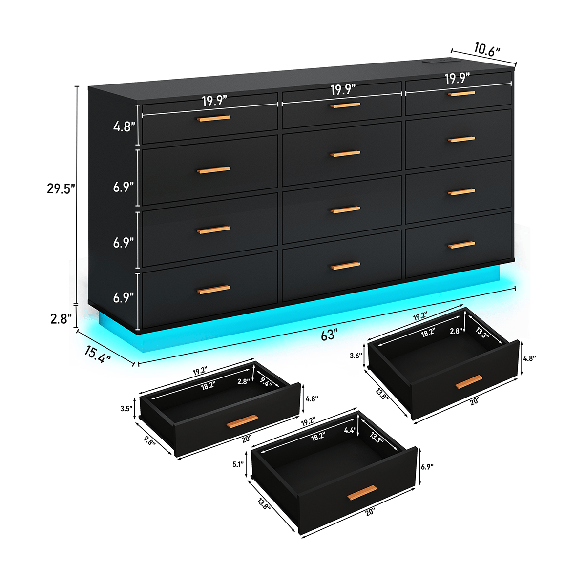 6/ 12 Drawer Dresser Modern Chest of Drawers
