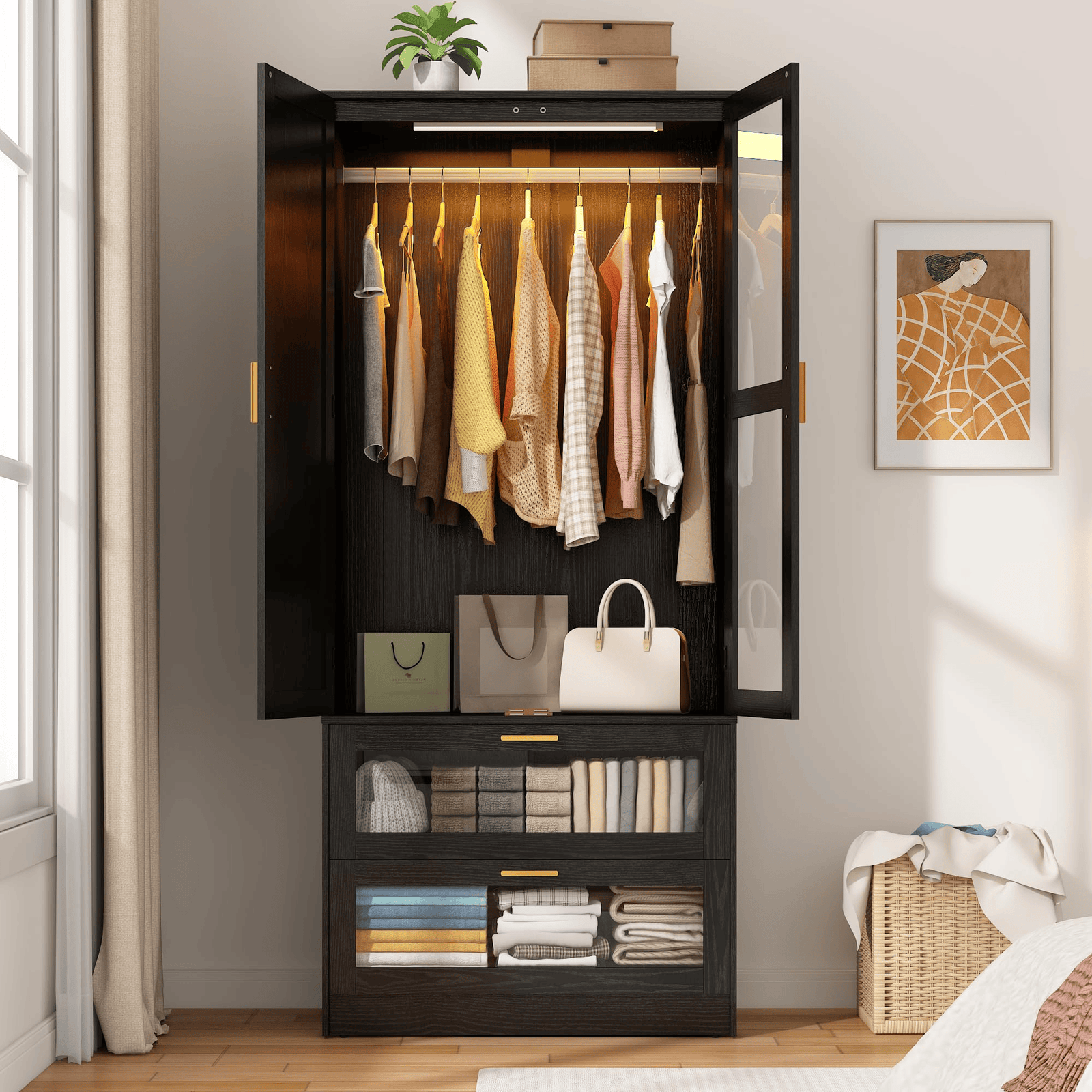 2 Doors Armoire Wardrobe Closet Freestanding