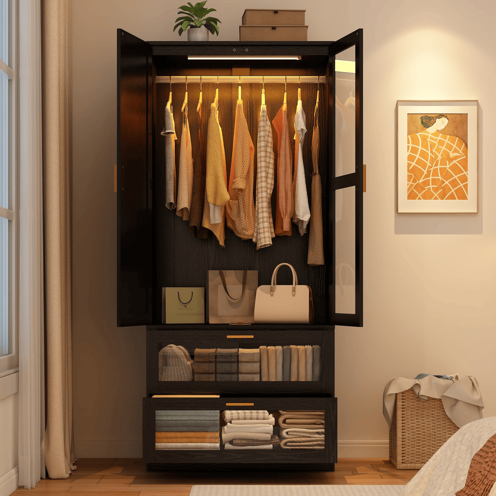 2 Doors Armoire Wardrobe Closet Freestanding