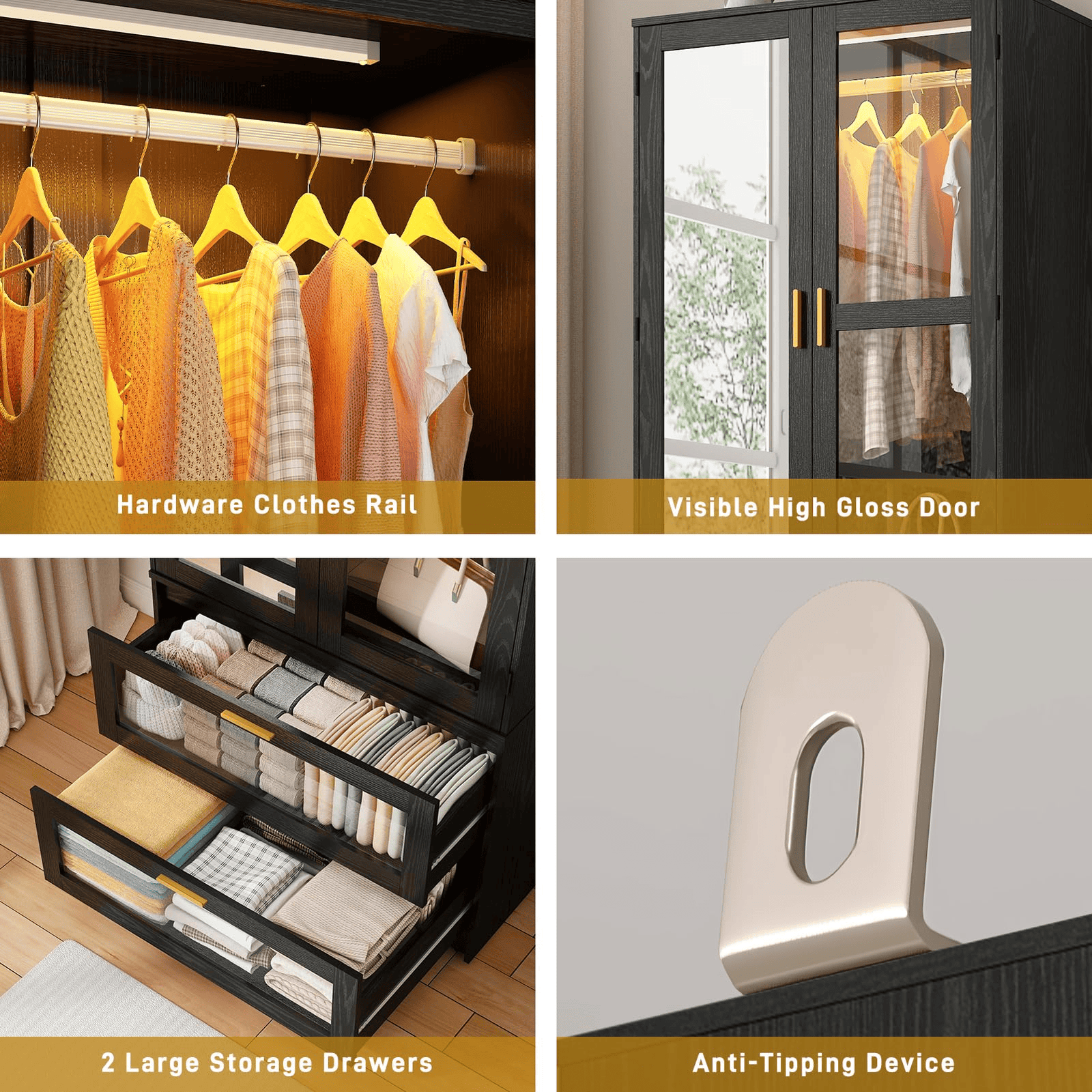 2 Doors Armoire Wardrobe Closet Freestanding
