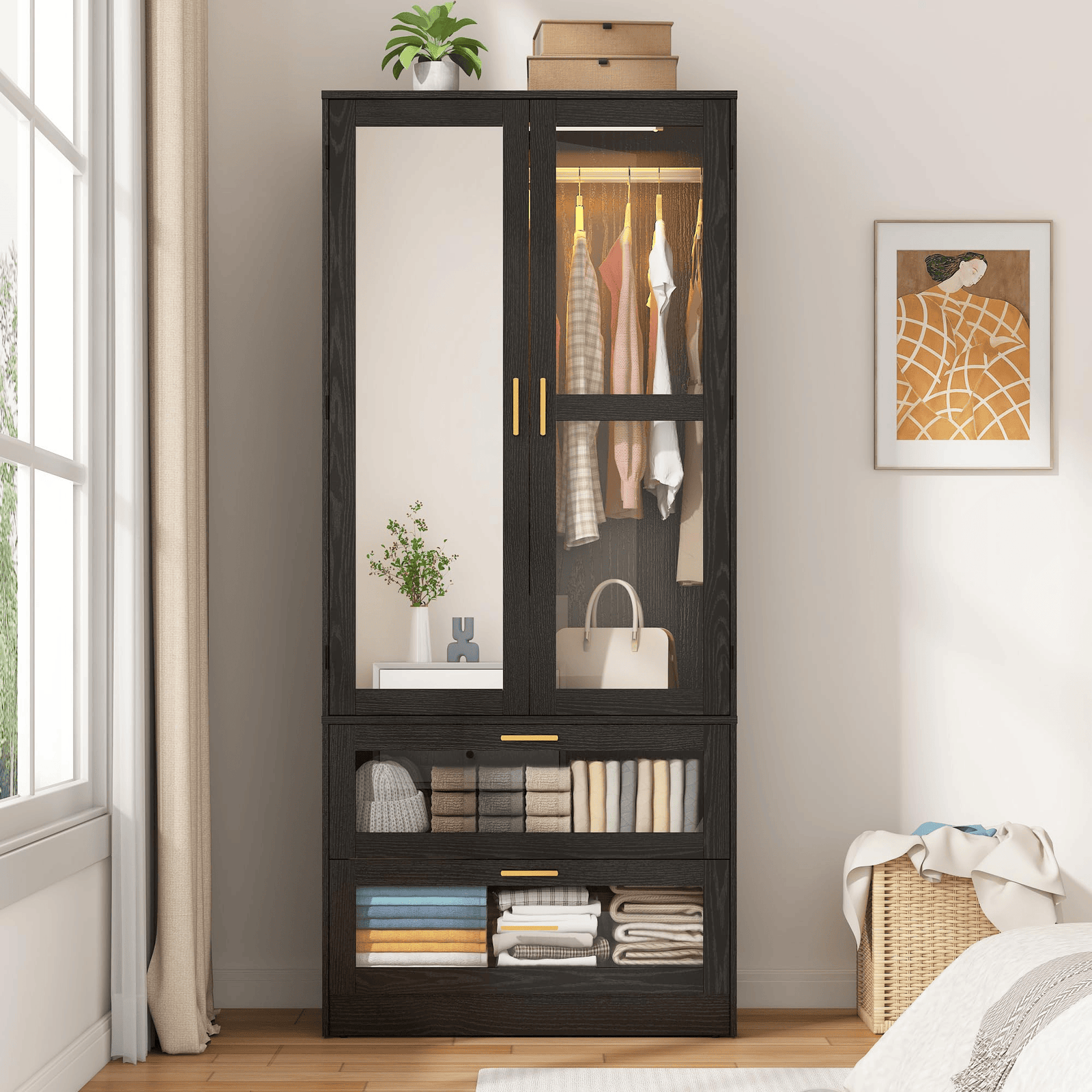2 Doors Armoire Wardrobe Closet Freestanding