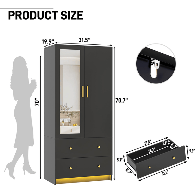 2 Doors Armoire Wardrobe Closet Freestanding