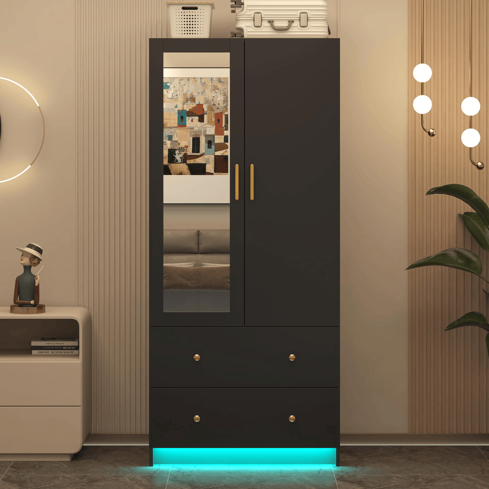 2 Doors Armoire Wardrobe Closet Freestanding