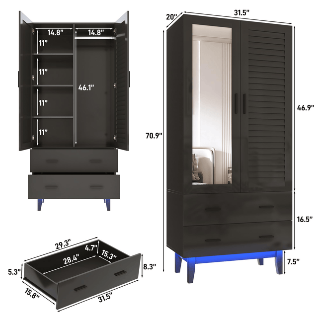 2/ 3/ 4 Doors Armoire Wardrobe Closet Freestanding