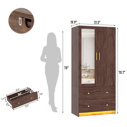 2 Doors Armoire Wardrobe Closet Freestanding