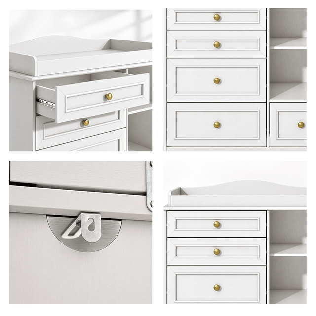 Natural Oak Finish Nursery Changing Table Dresser with 5 Drawers