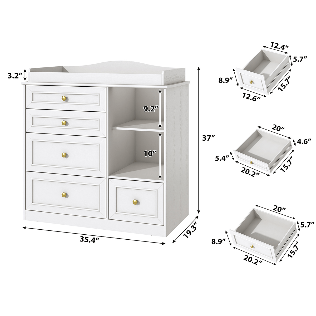 Natural Oak Finish Nursery Changing Table Dresser with 5 Drawers