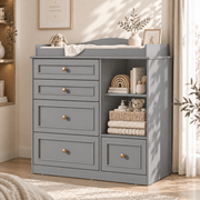 Natural Oak Finish Nursery Changing Table Dresser with 5 Drawers