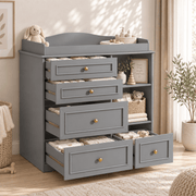 Natural Oak Finish Nursery Changing Table Dresser with 5 Drawers