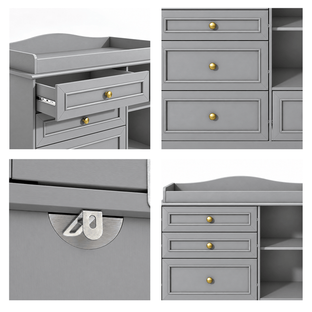 Natural Oak Finish Nursery Changing Table Dresser with 5 Drawers