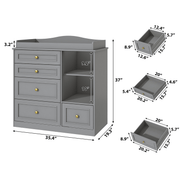 Natural Oak Finish Nursery Changing Table Dresser with 5 Drawers