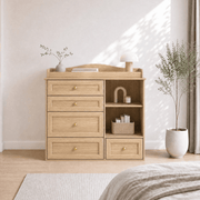Natural Oak Finish Nursery Changing Table Dresser with 5 Drawers