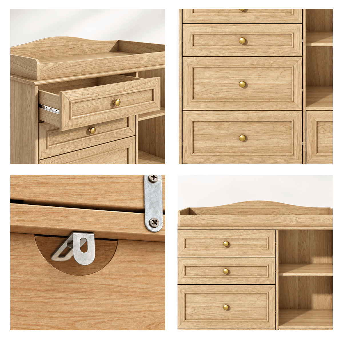 Natural Oak Finish Nursery Changing Table Dresser with 5 Drawers