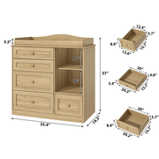 Natural Oak Finish Nursery Changing Table Dresser with 5 Drawers