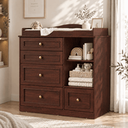 Natural Oak Finish Nursery Changing Table Dresser with 5 Drawers