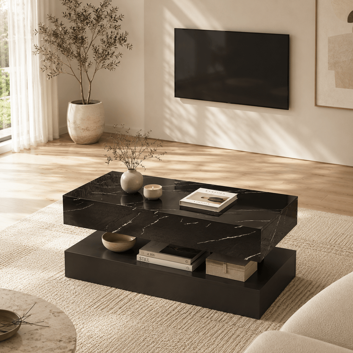 39.4"/ 47.2" Coffee Table Modern LED with Storage