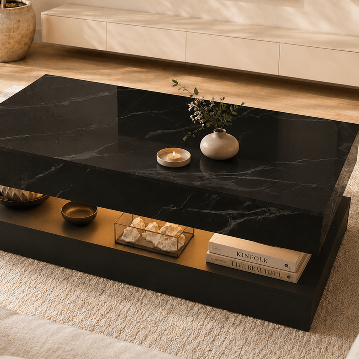 39.4"/ 47.2" Coffee Table Modern LED with Storage