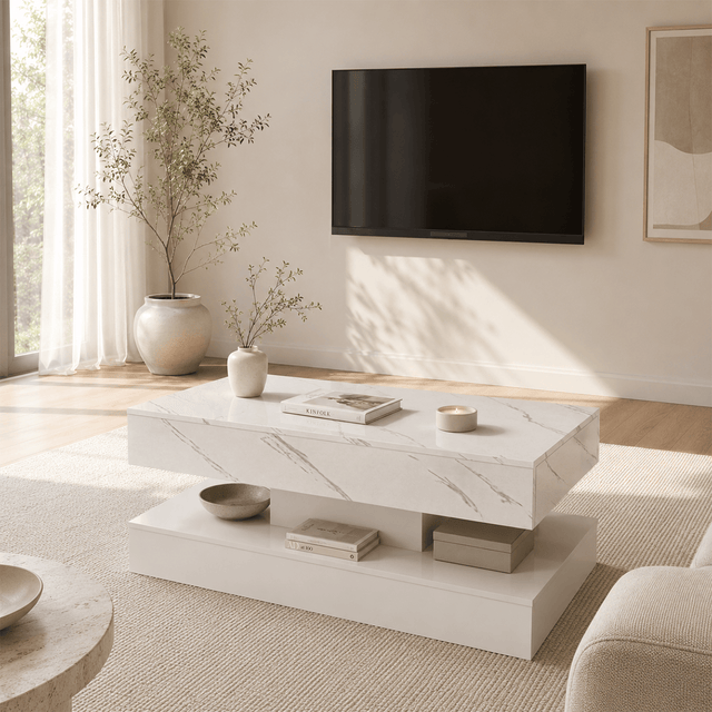 39.4"/ 47.2" Coffee Table Modern LED with Storage