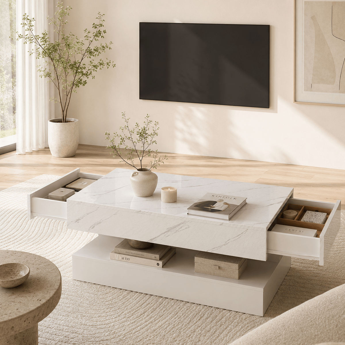 39.4"/ 47.2" Coffee Table Modern LED with Storage