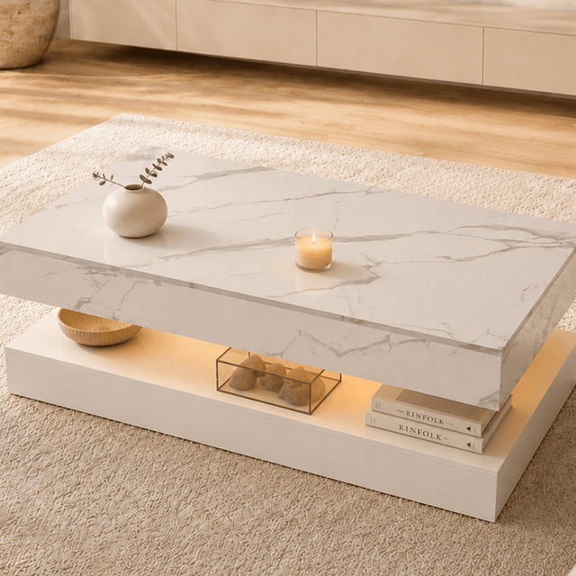 39.4"/ 47.2" Coffee Table Modern LED with Storage
