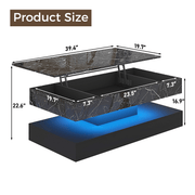 39"/47" Large Lift Top Coffee Table Modern LED with Storage