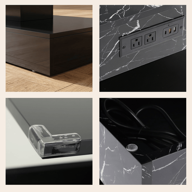 39"/47" Large Lift Top Coffee Table Modern LED with Storage