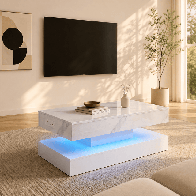 39"/47" Large Lift Top Coffee Table Modern LED with Storage