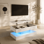 39"/47" Large Lift Top Coffee Table Modern LED with Storage