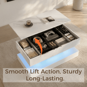 39"/47" Large Lift Top Coffee Table Modern LED with Storage