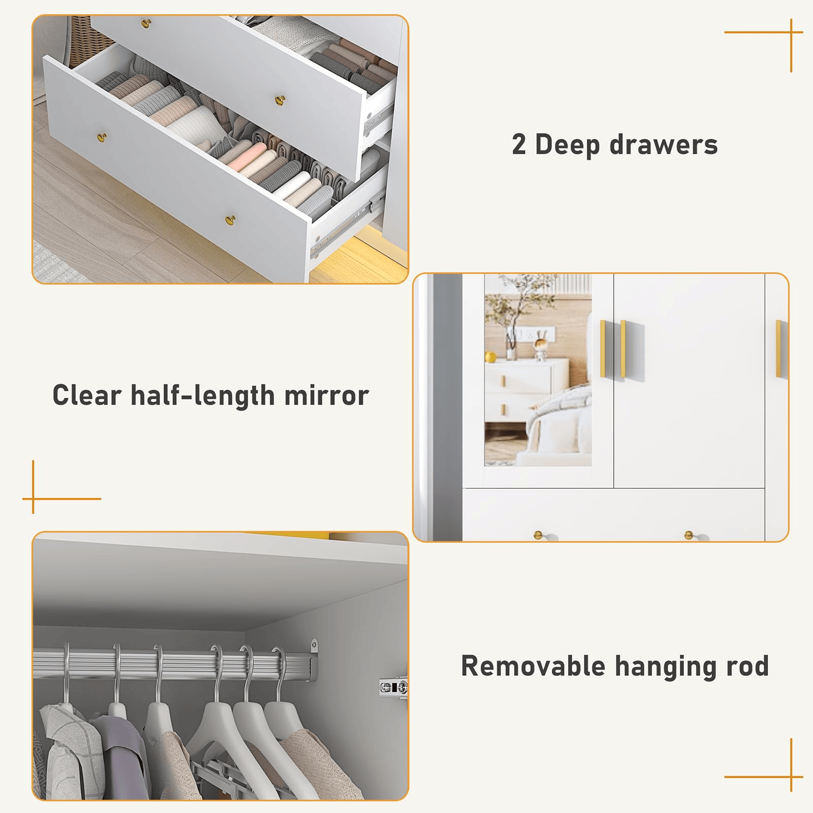 3 Doors Armoire Wardrobe Closet Freestanding