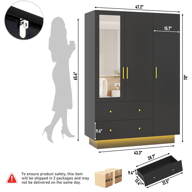 3 Doors Armoire Wardrobe Closet Freestanding