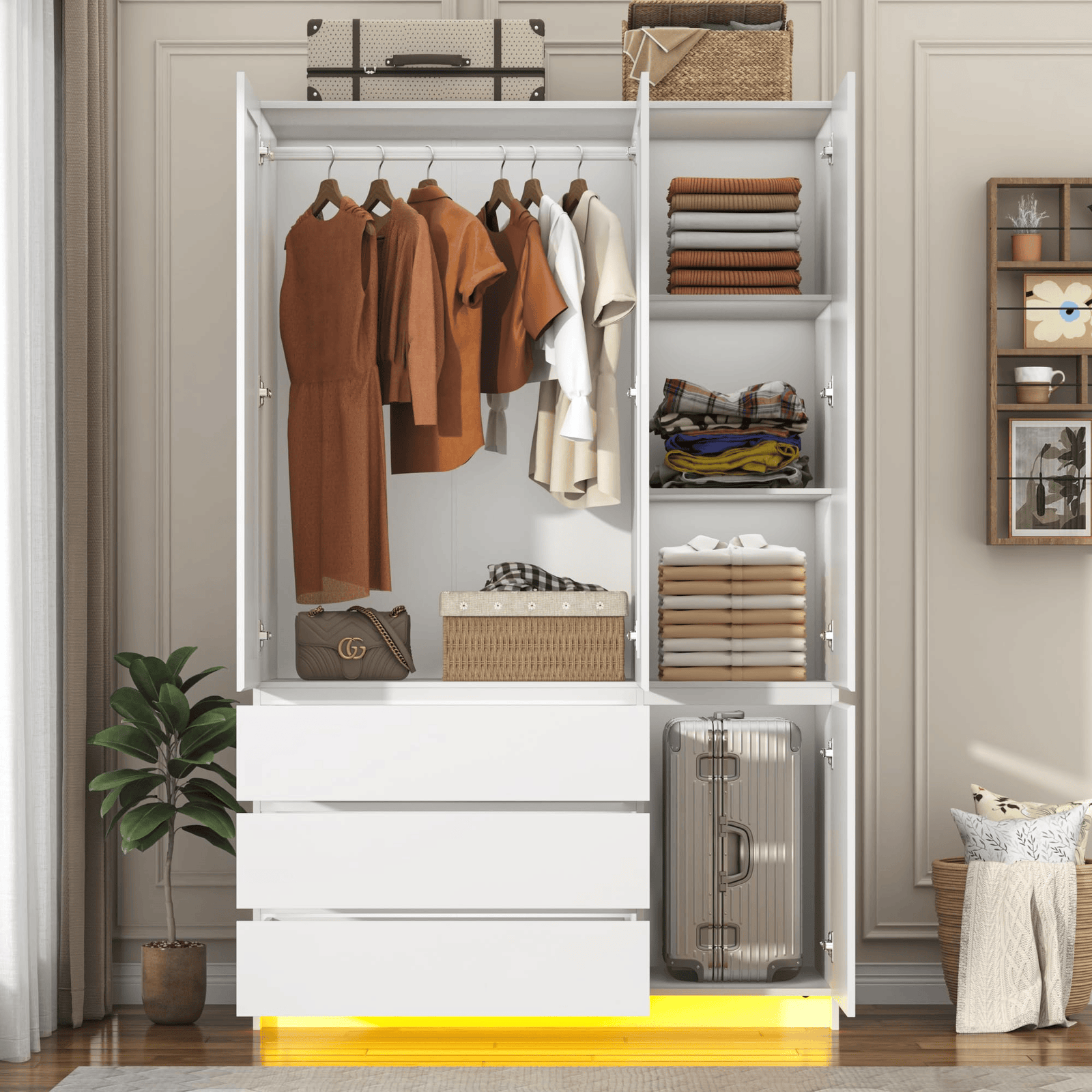 4 Doors Armoire Wardrobe Closet Freestanding