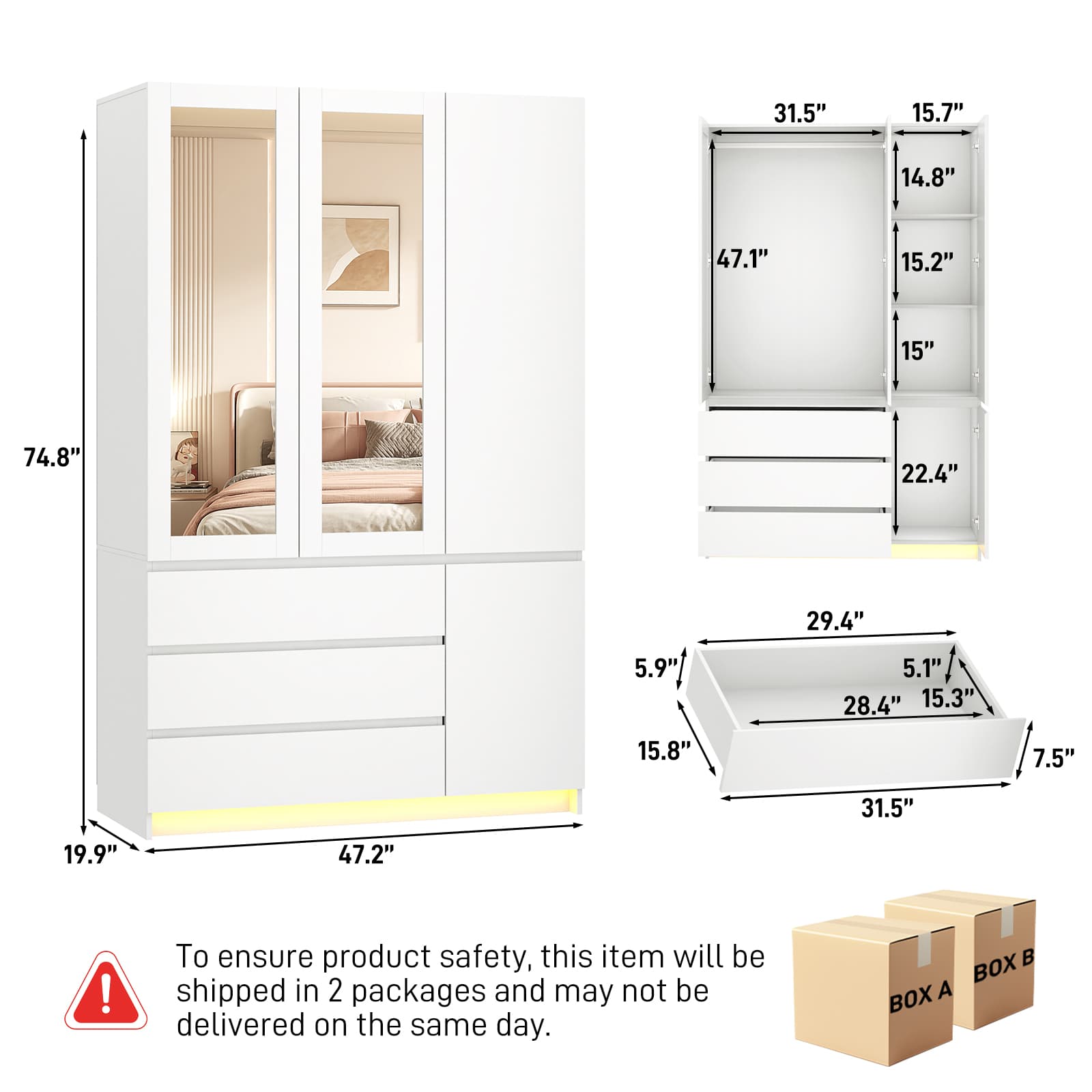 4 Doors Armoire Wardrobe Closet Freestanding