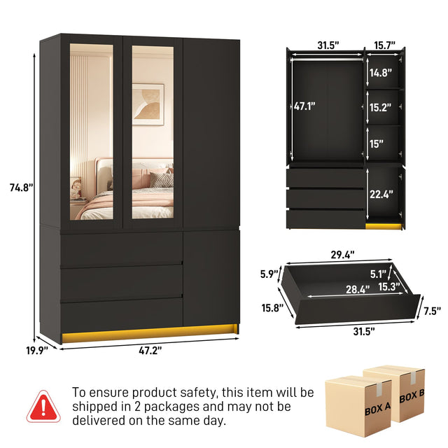 4 Doors Armoire Wardrobe Closet Freestanding
