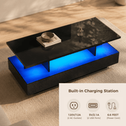 43" Large Coffee Table Modern LED with Storage Drawers