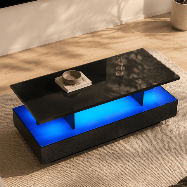 43" Large Coffee Table Modern LED with Storage Drawers