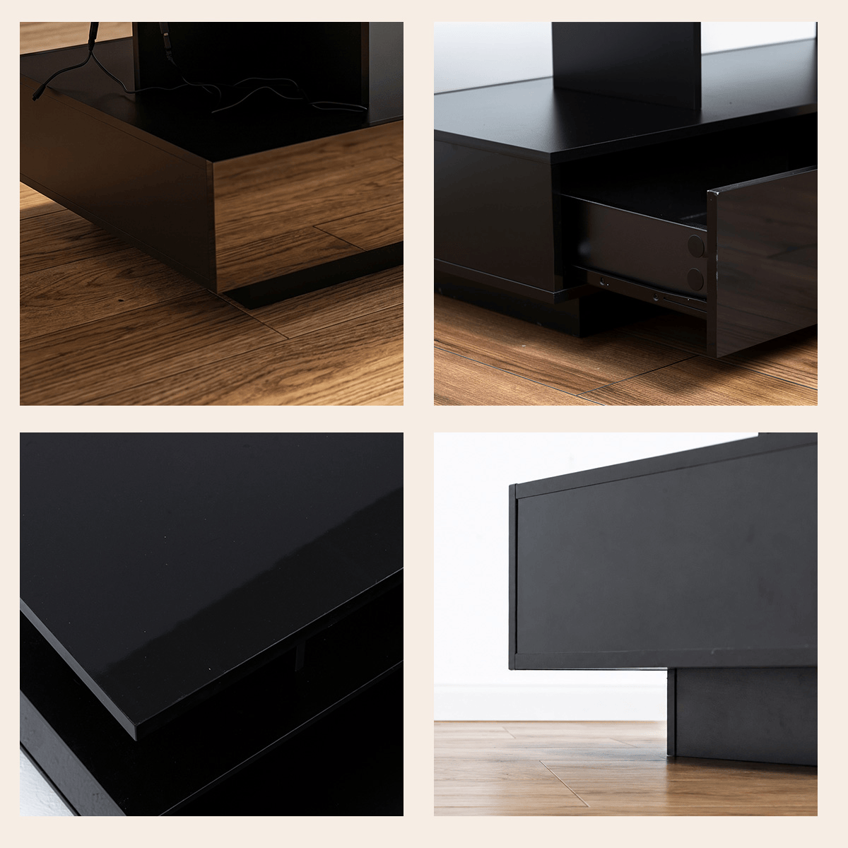 43" Large Coffee Table Modern LED with Storage Drawers