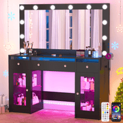 47.2" Large Modern Makeup Vanity Desk with LED Mirror and Lights