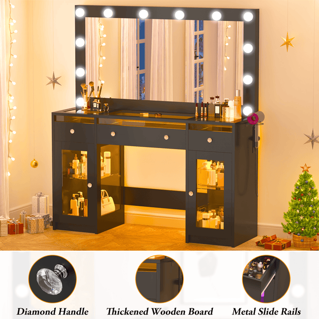 47.2" Large Modern Makeup Vanity Desk with LED Mirror and Lights