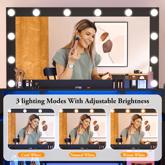 47.2" Large Modern Makeup Vanity Desk with LED Mirror and Lights