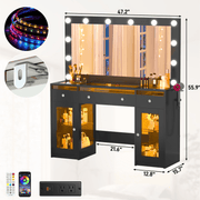 47.2" Large Modern Makeup Vanity Desk with LED Mirror and Lights