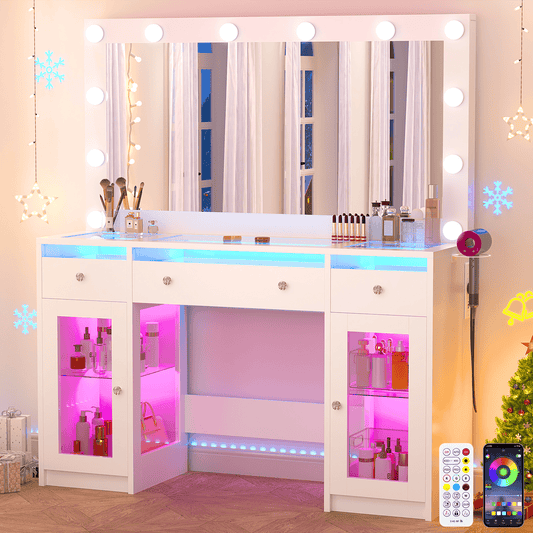 47.2" Large Modern Makeup Vanity Desk with LED Mirror and Lights