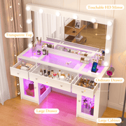 47.2" Large Modern Makeup Vanity Desk with LED Mirror and Lights