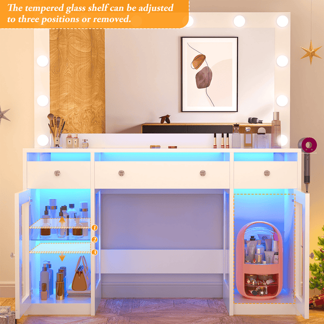 47.2" Large Modern Makeup Vanity Desk with LED Mirror and Lights