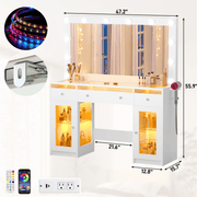 47.2" Large Modern Makeup Vanity Desk with LED Mirror and Lights