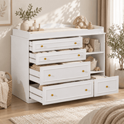 Natural Oak Finish Nursery Changing Table Dresser with 5 Drawers