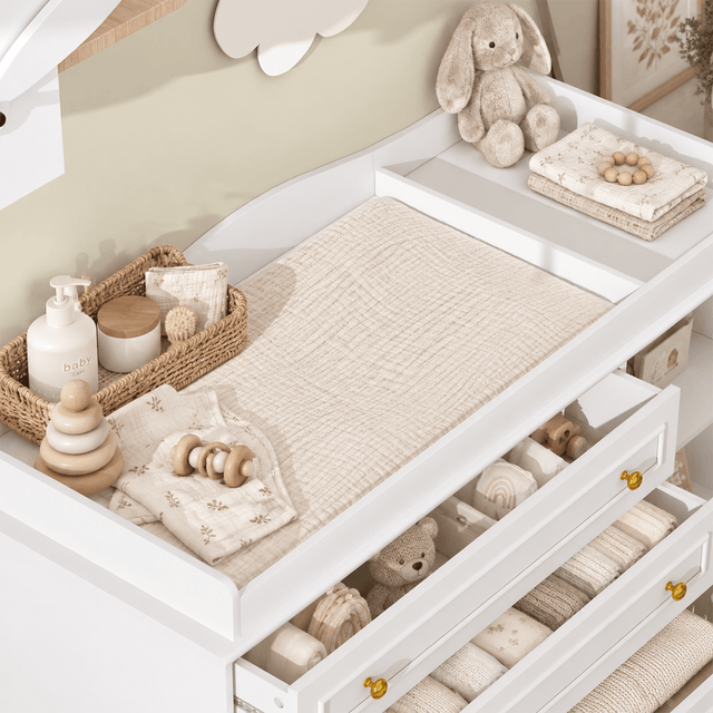 Natural Oak Finish Nursery Changing Table Dresser with 5 Drawers